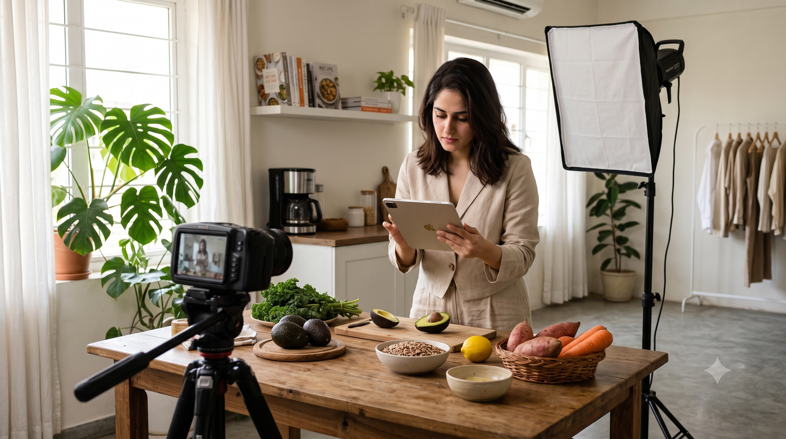 Anika creating health and nutrition content in her studio